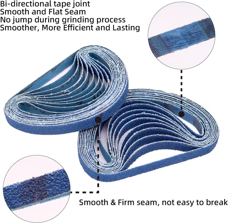 SHUTTLE GENIUS 30 Pcs 3/8 x 13 Inch Zirconia Sanding Belts, 3/8x13 Sanding Belts 40 Grit for Air Belt Sander, Zirconia Sanding Belts for Woodworking, Metal Polishing, Derusting (3/8x13in, 40 Grit) - Image 3